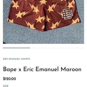 Eric Emanuel Maroon Shorts with Gold Star & Lightning Print